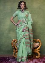 Cotton Green Wedding Wear Hand Woven Saree